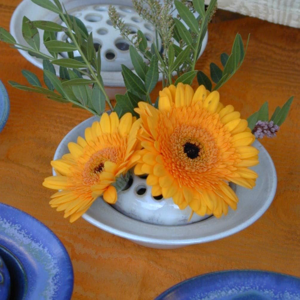 Blumensteckschale beige, 2-teilig, handgetöpfert, 13 cm Durchmesser, Steinzeug