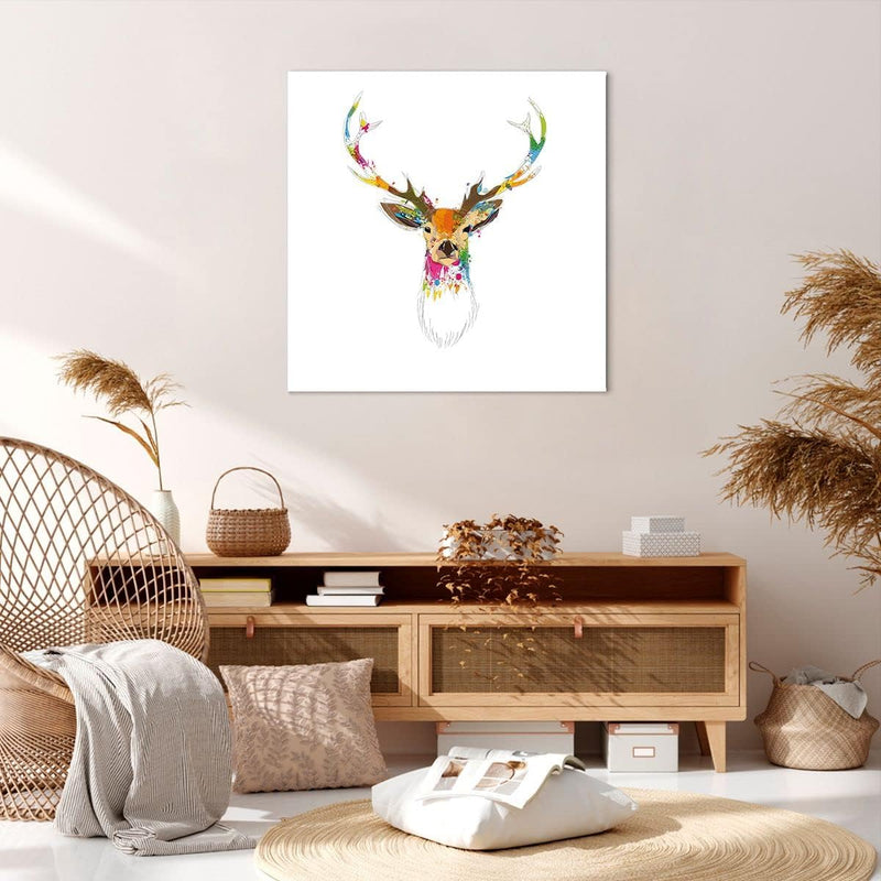 Bilder auf Leinwand 70x70cm Leinwandbild Deer fantasie Graffiti Grafik Gross Wanddeko Bild Schlafzim