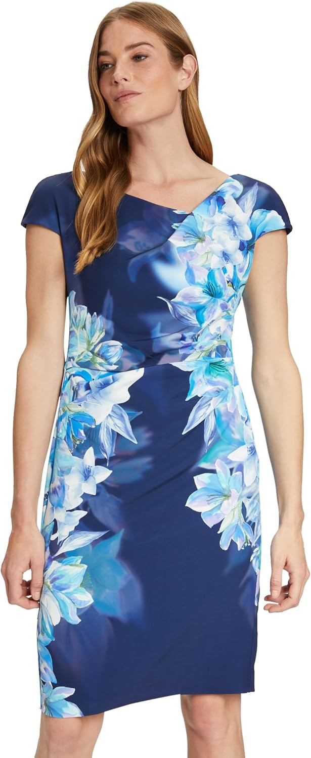 Vera Mont Damen Cocktailkleid mit Blumenprint 40 Dark Blue/Blue, 40 Dark Blue/Blue
