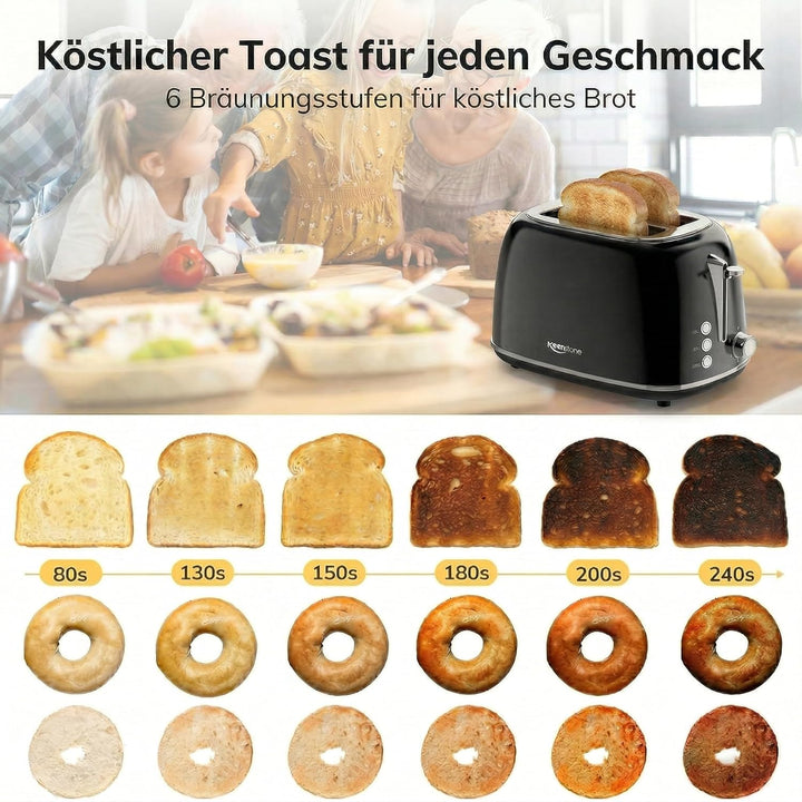 Keenstone Toaster 2 Scheiben, Retro Edelstahl Toaster mit breitem Schlitz, 6 Bräunungsstufen, mit Wa
