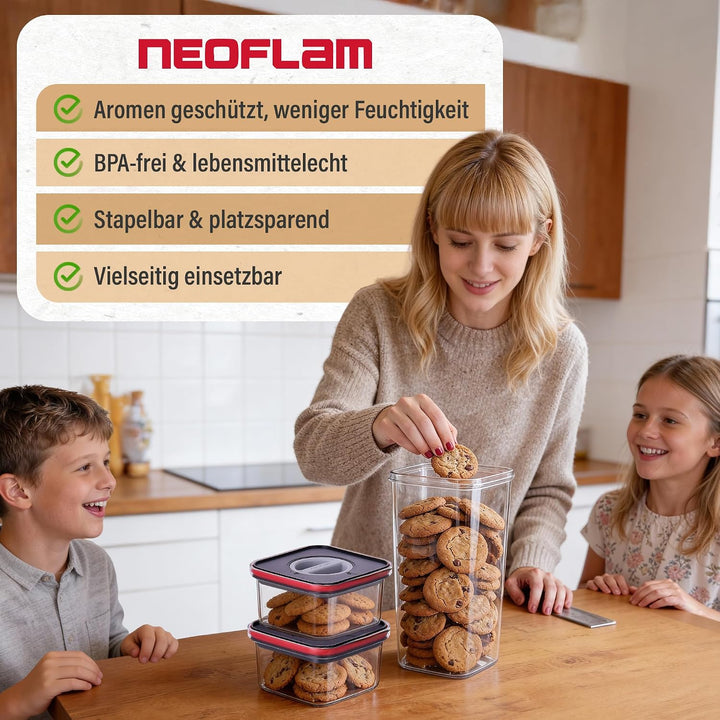 Neoflam® Vorratsdosen mit Deckel Luftdicht, Vorratsorganizer 4er Set BPA-frei, Vorratsbehälter mit E