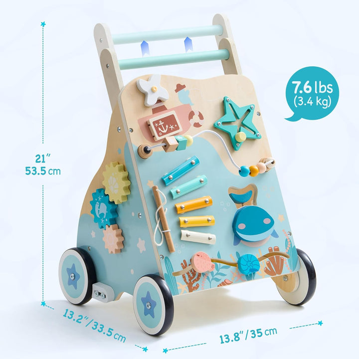 ROBUD Lauflernwagen Holz,Baby Lauflernhilfe,Baby Walker,Meeresthema