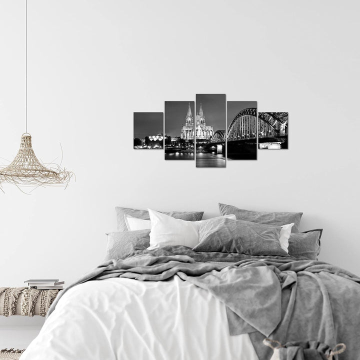 Runa Art Wandbilder Köln 5 Teilig Bild auf Vlies Leinwand Deko Wohnzimmer Schlafzimmer Skyline Schwa