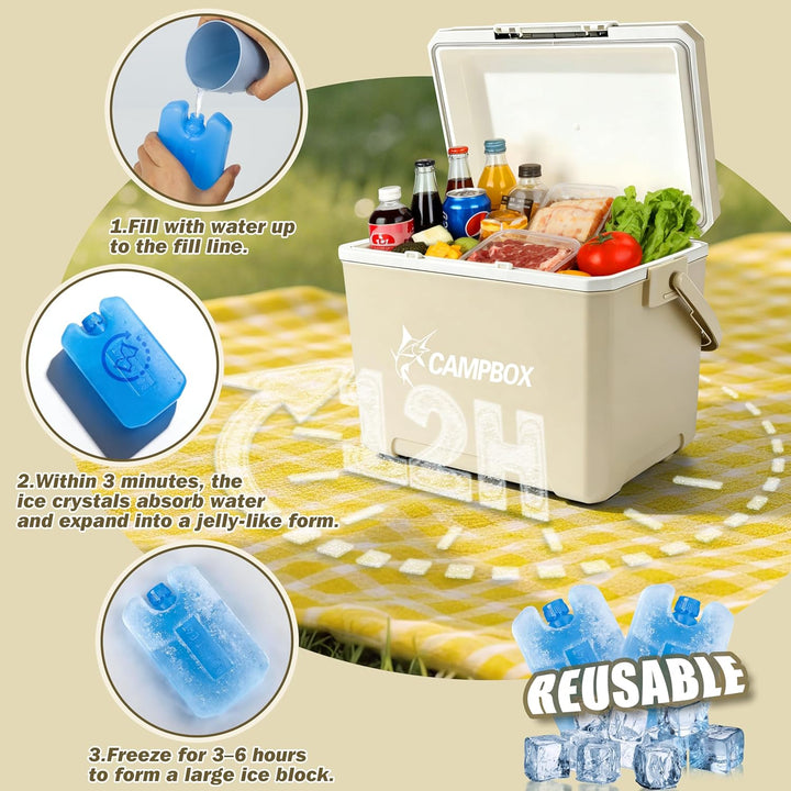 JONRRYIN Kühlbox, Passiv-Kühlbox 24 Liter Bis zu 12 Std. Kühlung, Mobile Cooler Box mit 2 Kühlakkus,