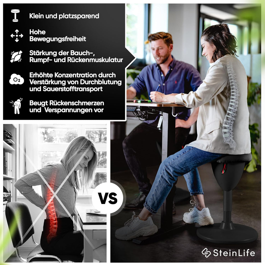 SteinLife Cone Bürohocker Ergonomisch [TESTSIEGER] Sitzhocker Höhenverstellbar [48-68cm] Ergonomisch