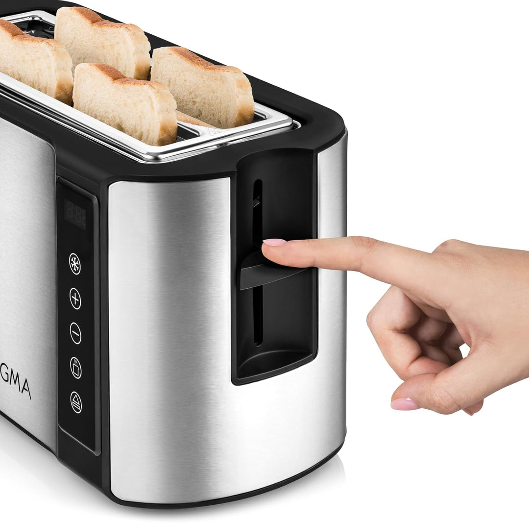 ZEEGMA TOSTEE CHEF 4-Scheiben-Edelstahl-Brottoaster, Brötchenhalter, 1500 W, Auftauen, Aufwärmen & S