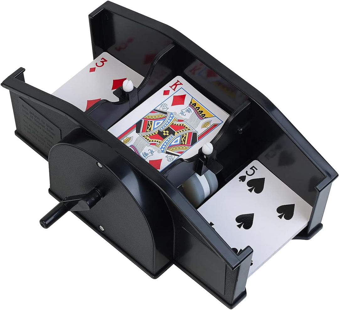Kartenmischmaschine: Manuelle Kartenmisch-Maschine für 2 Decks á 54 Karten, schwarz (Kartenmischgerä