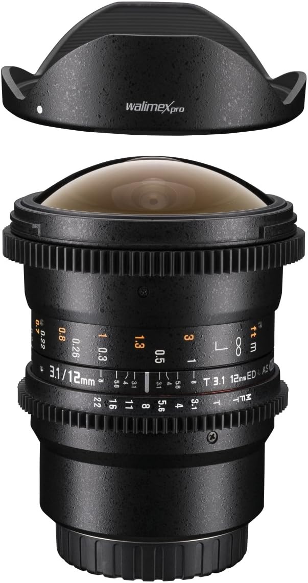 Walimex Pro 12mm 1:3,1 Fish-Eye Objektiv DSLR für Nikon F Objektivbajonett schwarz (manueller Fokus,