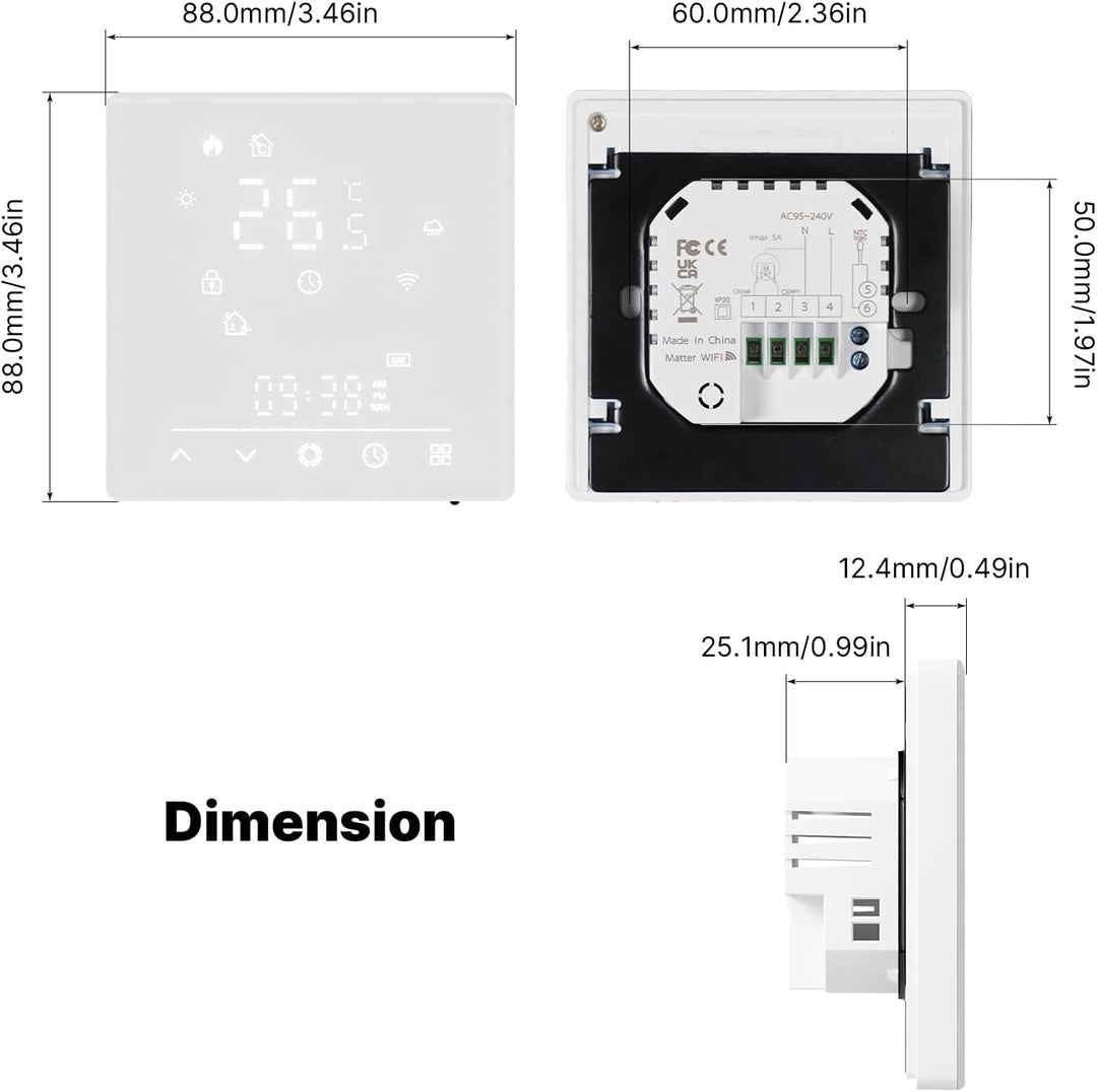 MOES Smart Matter Thermostat Fussbodenheizung Wasser, Raumthermostat Fussbodenheizung WLAN Programmi