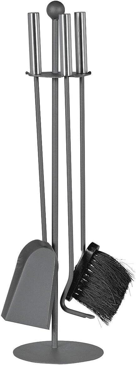 FIREFIX K2410 Kaminbesteck 4-teilig, 150 x 150 x 580 mm (BxTxH), Ständer und Besteckteile schwarz la