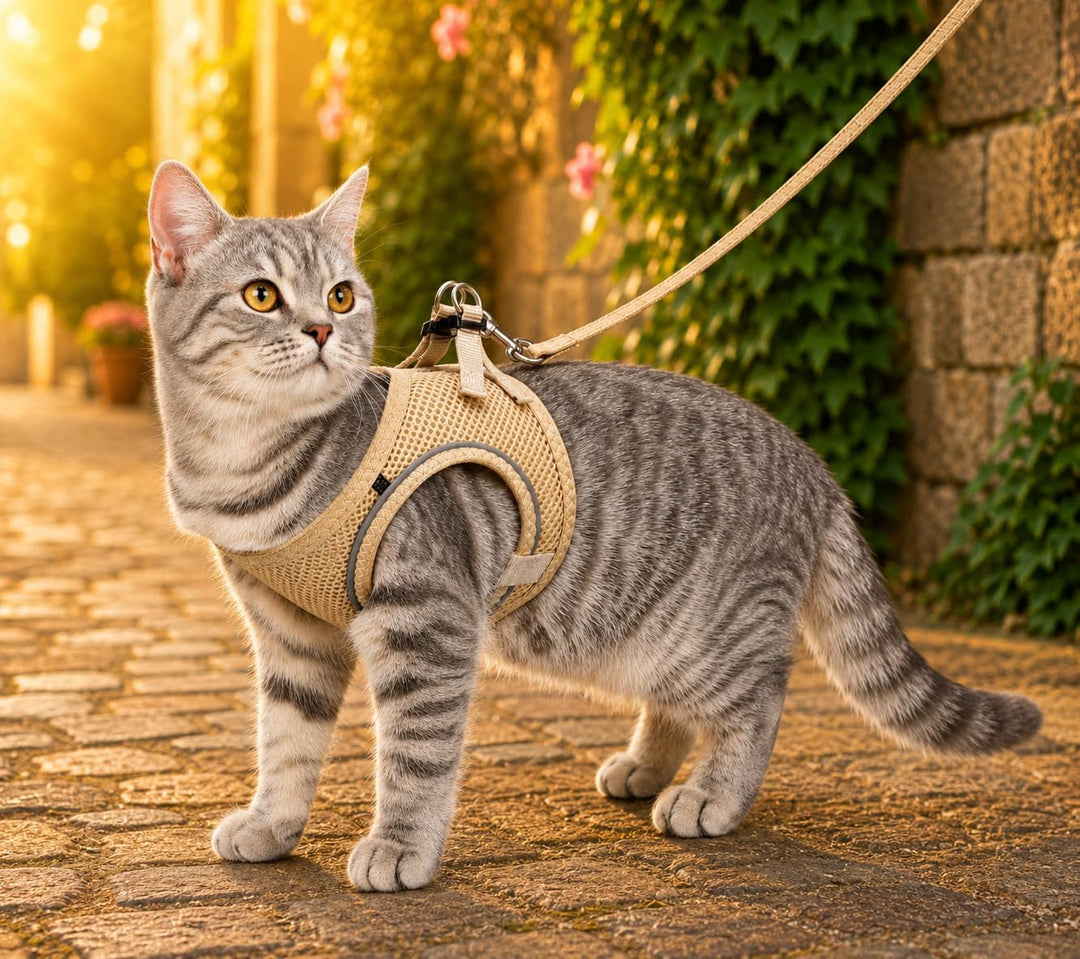 katzengeschirr - Step&Go Berta beige S - 24-29 cm / 31-35 cm - Nylon mit atmungsaktivem mesh und ref