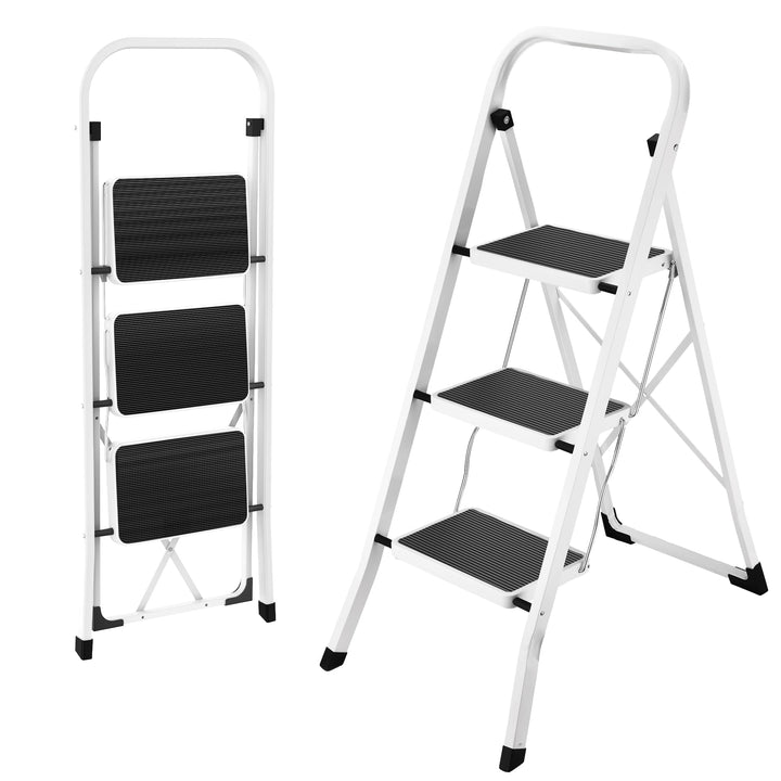 HBTower 3-Stufen-Leiter, Trittleiter mit Anti-Rutsch-Pedal, 20 cm breite Stufen, 150KGS Kapazität, P