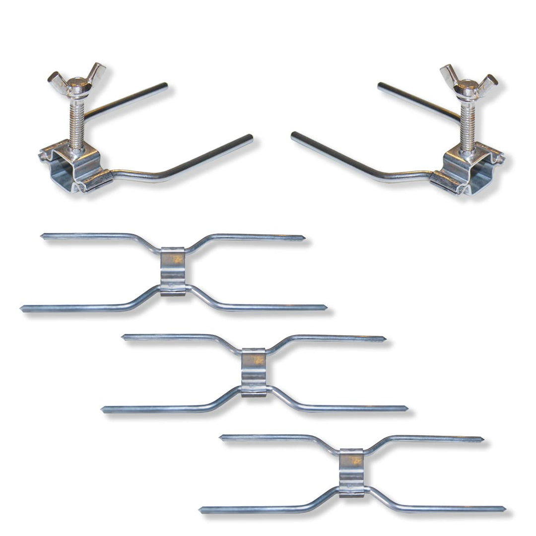 Hühnerspiess-Set aus Stahl, für professionelle Grills, Universal-Ersatzteil mit 3 Doppelklammern und