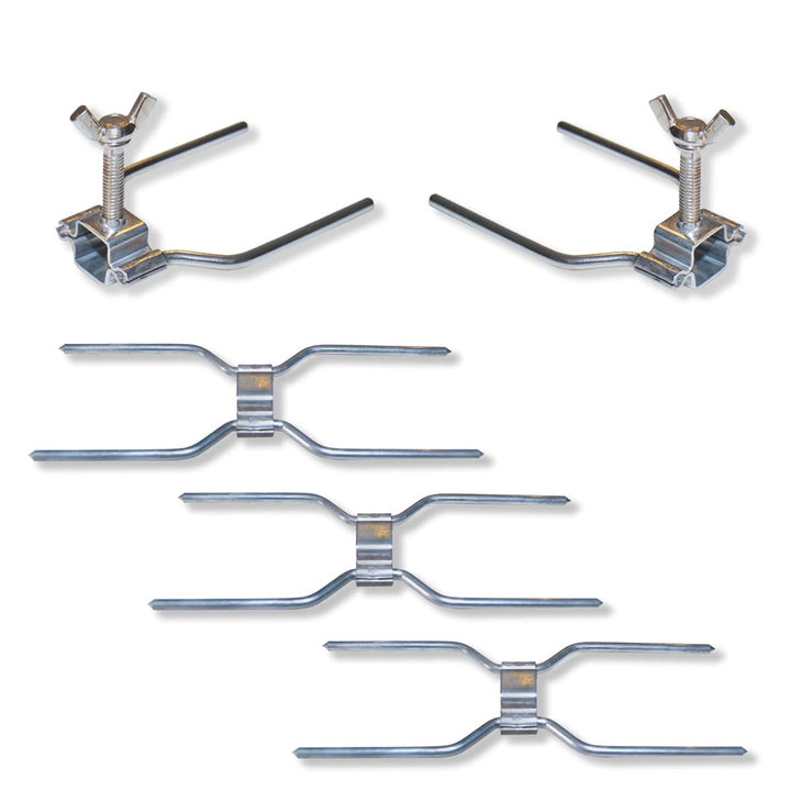 Hühnerspiess-Set aus Stahl, für professionelle Grills, Universal-Ersatzteil mit 3 Doppelklammern und