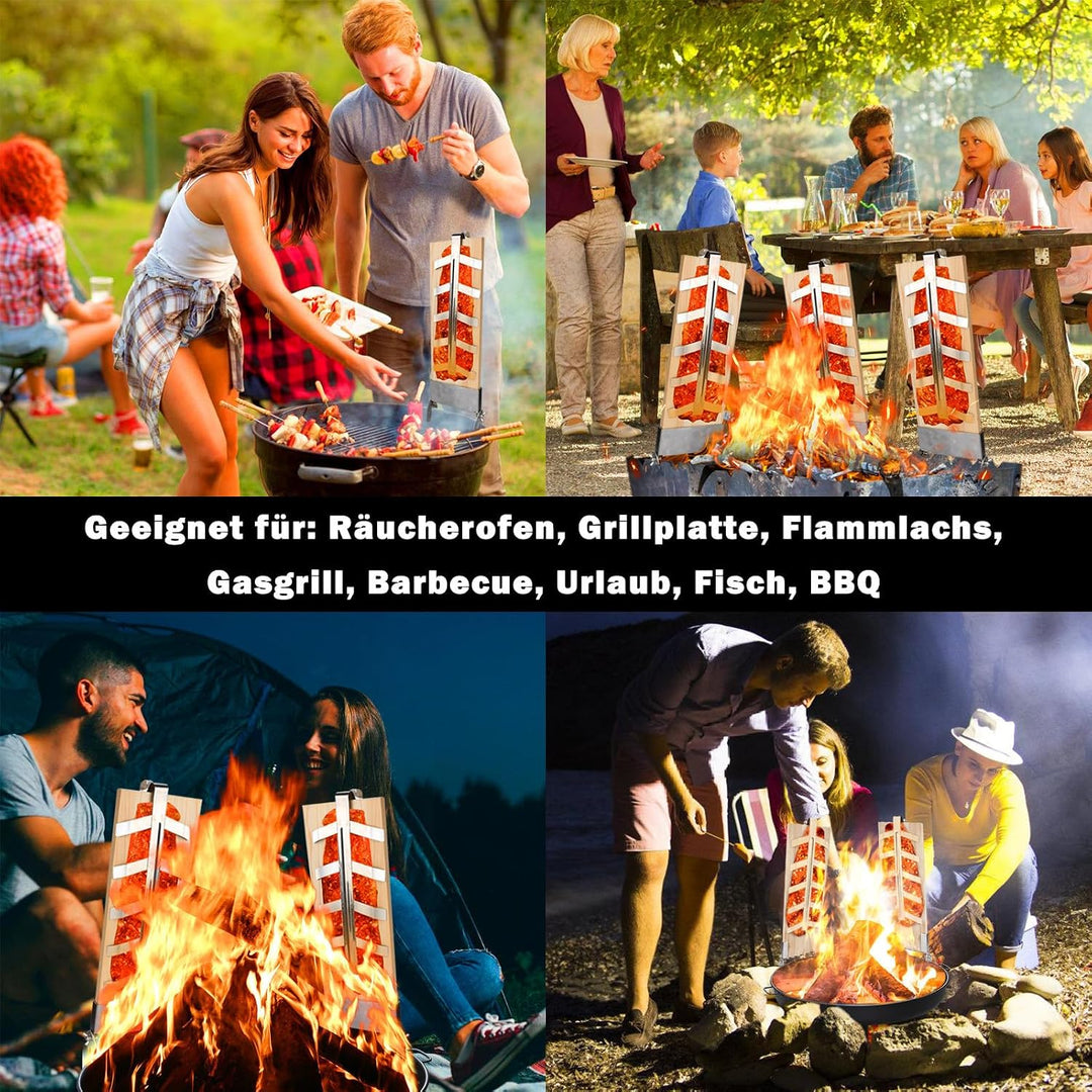 Flammlachsbrett 2er Set aus Zedernholz Verstellbare Edelstahl-Halterungen für Räucherlachs &amp; Grill,