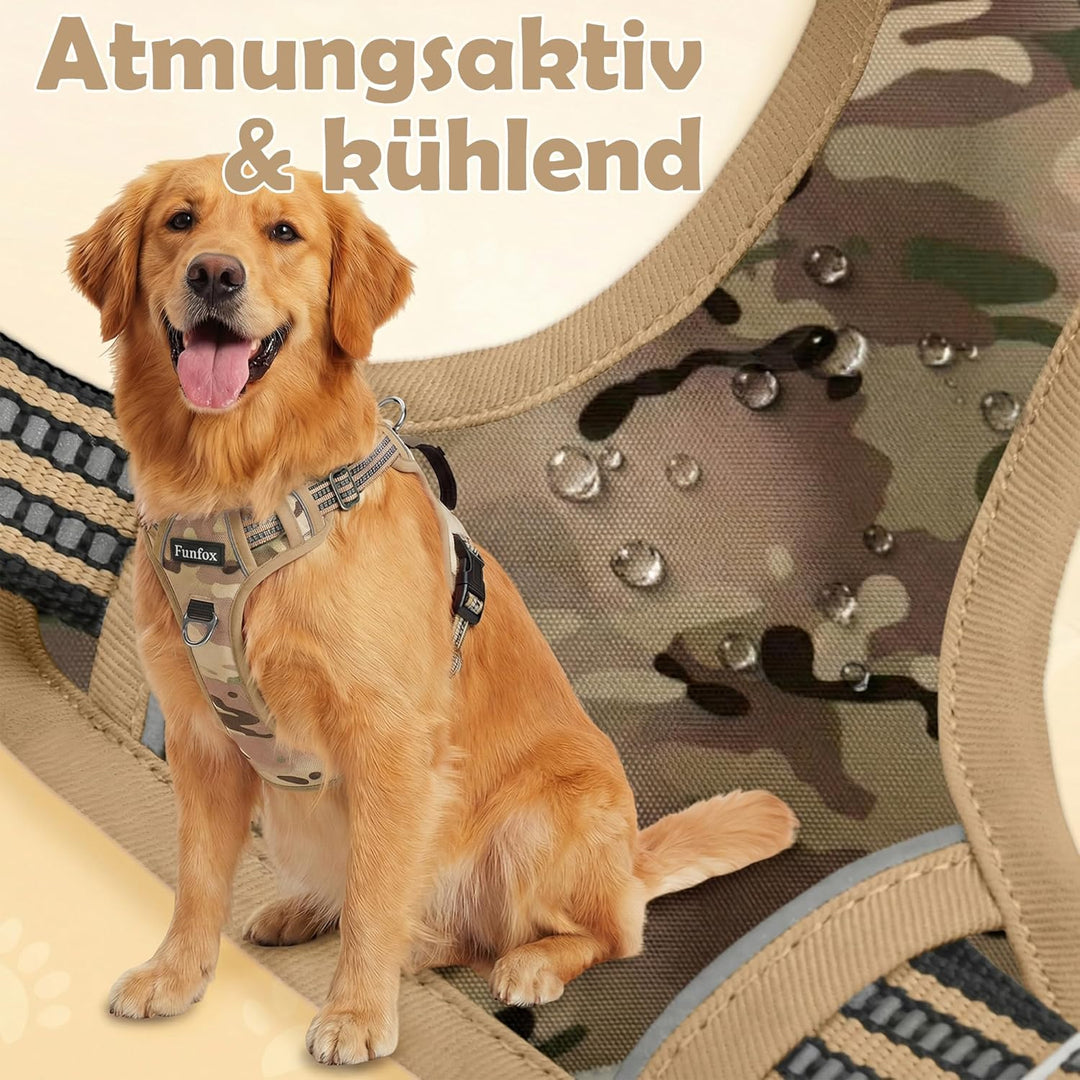 Funfox Hundegeschirr für Grosse Hunde No Pull Geschirr Einstellbar Anti Zug Sicherheitsgeschirr Hund