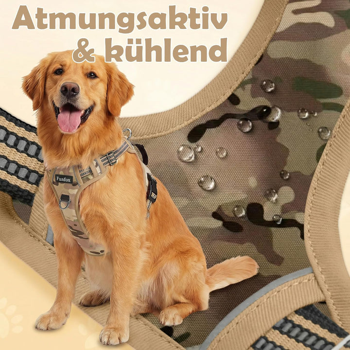 Funfox Hundegeschirr Mittelgrosse Hunde [L] - Verstellbares Anti-Zug Brustgeschirr mit Griff &amp; Refle