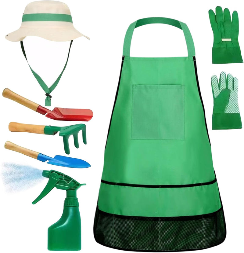 Hperu 7pcs/Set Kids Gartenwerkzeuge, Bildungskindgarten -Set umfassen Schürze, Sprühgerät, Handschuh