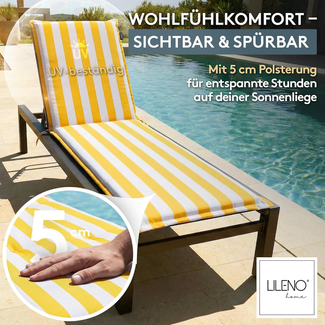LILENO HOME Sonnenliege Auflage als [1er Set - Rollliege] in Blockstreifen Gelb - Gartenliegen Aufla