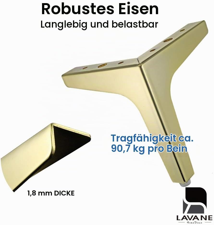 La Vane 7" / 17.5cm Metall Möbelfüsse, 4 Stück Metall Diamant Dreieck Tischbeine Schrankfüsse DIY Er