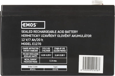 EMOS - Wartungsfreier Bleiakku - 12V 7Ah - AGM Batterie - Faston 4,7mm Anschluss - Für Gefahrmeldean