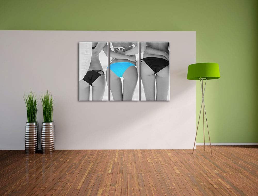 Frauenhintern in Bikinihose schwarz/weiss 3-Teiler Leinwandbild 120x80 Bild auf Leinwand, XXL riesig