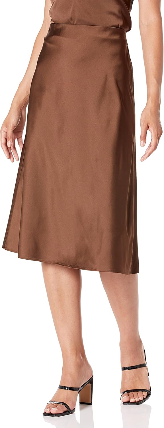 The Drop Damen Maya Rock, seidiger Slip-Skirt-Stil L Kaffee, L Kaffee