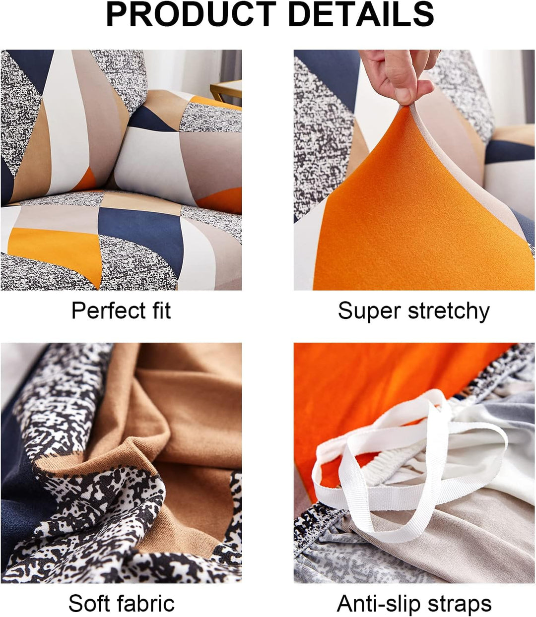 Jaotto Sofabezug 4 Sitzer Elastischer Stretch Spandex Sofa Überwürfe Sofahusse Antirutsch Waschbar S