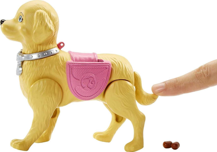 Barbie Walk and Potty Pup, Puppe mit blonden Haaren und laufendem Hund, Kotschaufel, Accessoires, in