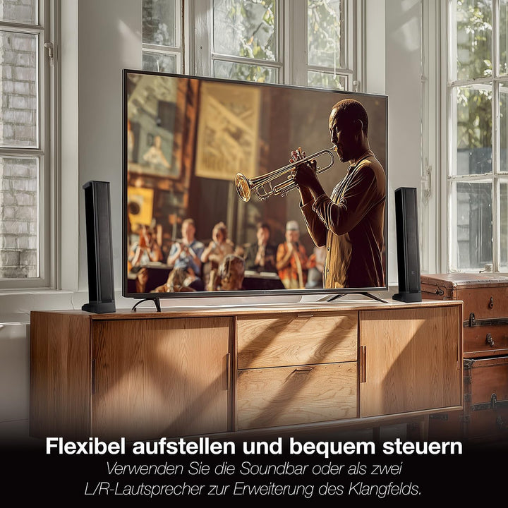 auvisio TV Lautsprecher: 2.2-Soundbar für TV-Geräte, teilbar, Dual-Subwoofer, Bluetooth, 180 W (Soun