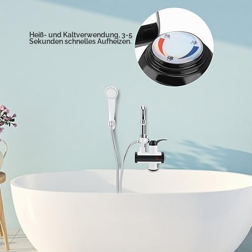Sofortiger Heiss- und Kaltwasserspender, Heizungshahn, Temperaturanzeige, 360° Drehbar, mit Duschkop