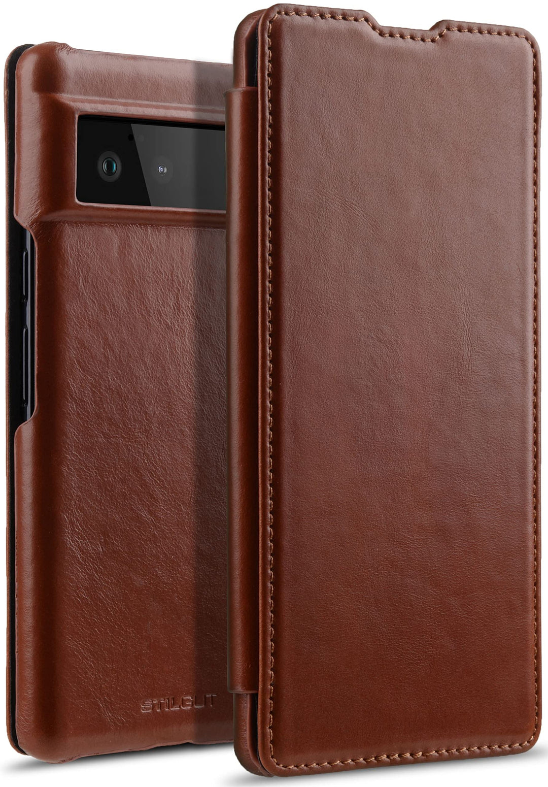 STILGUT Book Case kompatibel mit Google Pixel 6 Hülle aus Leder zum Klappen, Klapphülle, Handyhülle,