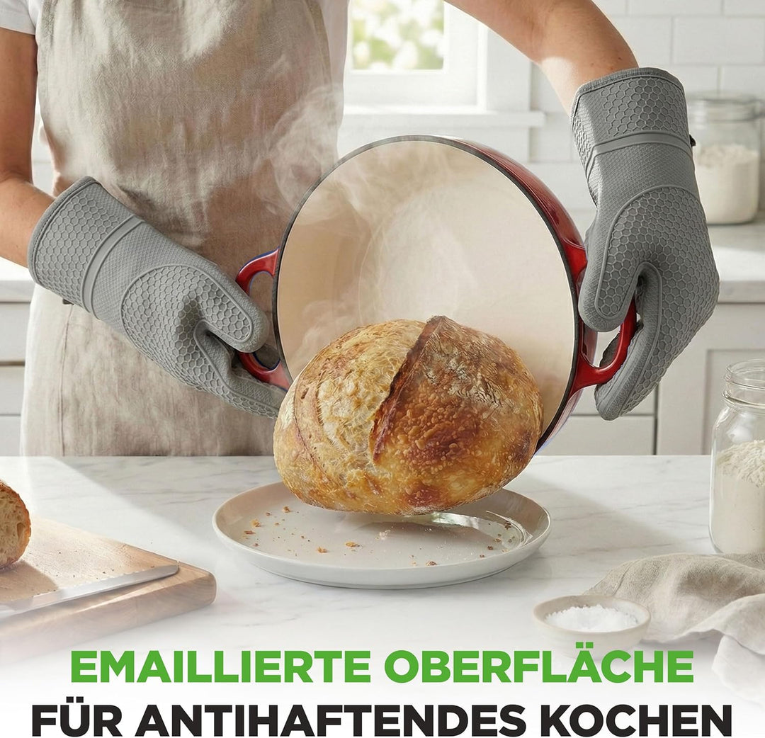 NutriChef Gusseisentopf zum Brotbacken 26 cm Dutch Oven Emailliert Rot – Mit Deckel und Griffen – In