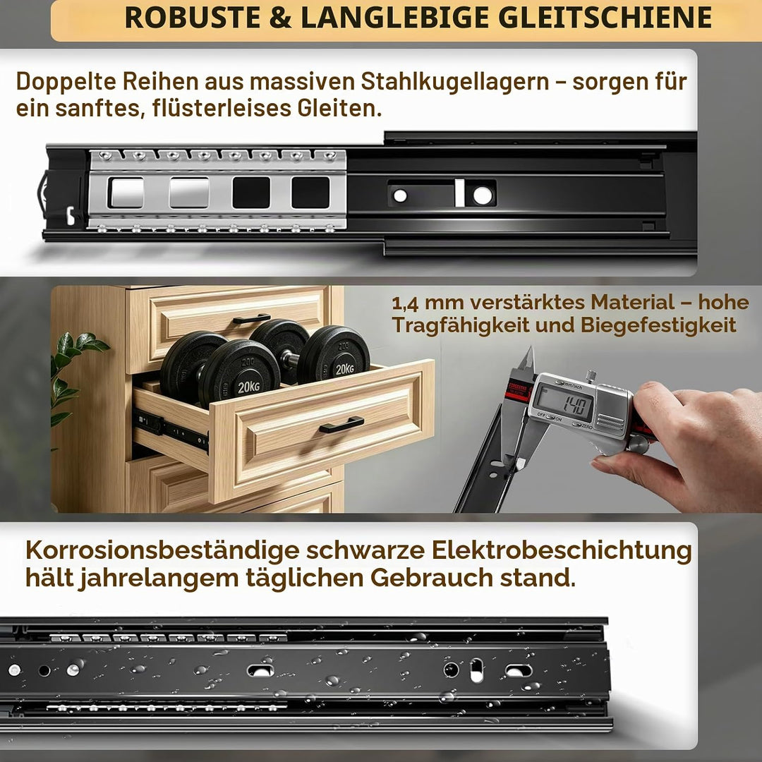 AOLISHENG Kugellager Schubladenschienen softclose 450mm, schwere Belastbarkeit 45 kg, 5 Paar (10 Stü