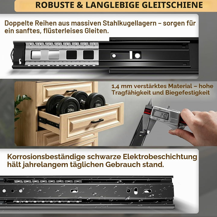 AOLISHENG Kugellager Schubladenschienen softclose 450mm, schwere Belastbarkeit 45 kg, 5 Paar (10 Stü