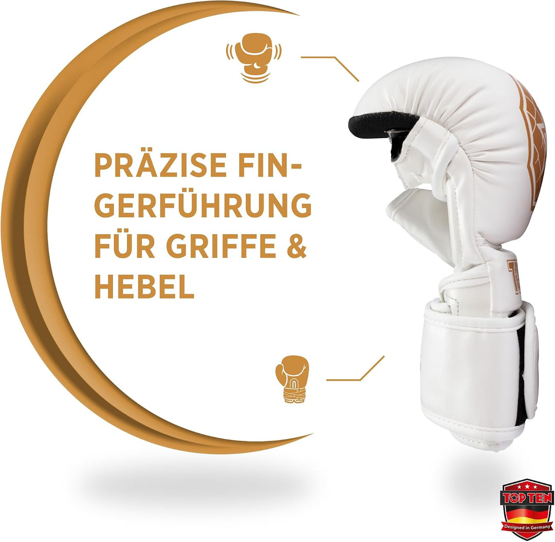 TOP TEN MMA Sparringhandschuhe Contender | MMA Amateur Handschuhe Weiss-gold S, Weiss-gold S