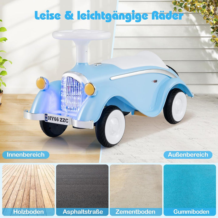 COSTWAY Rutschauto, klassisches Rutschfahrzeug mit Lenkrad & Hupe & LED-Scheinwerfer, Kinderfahrzeug