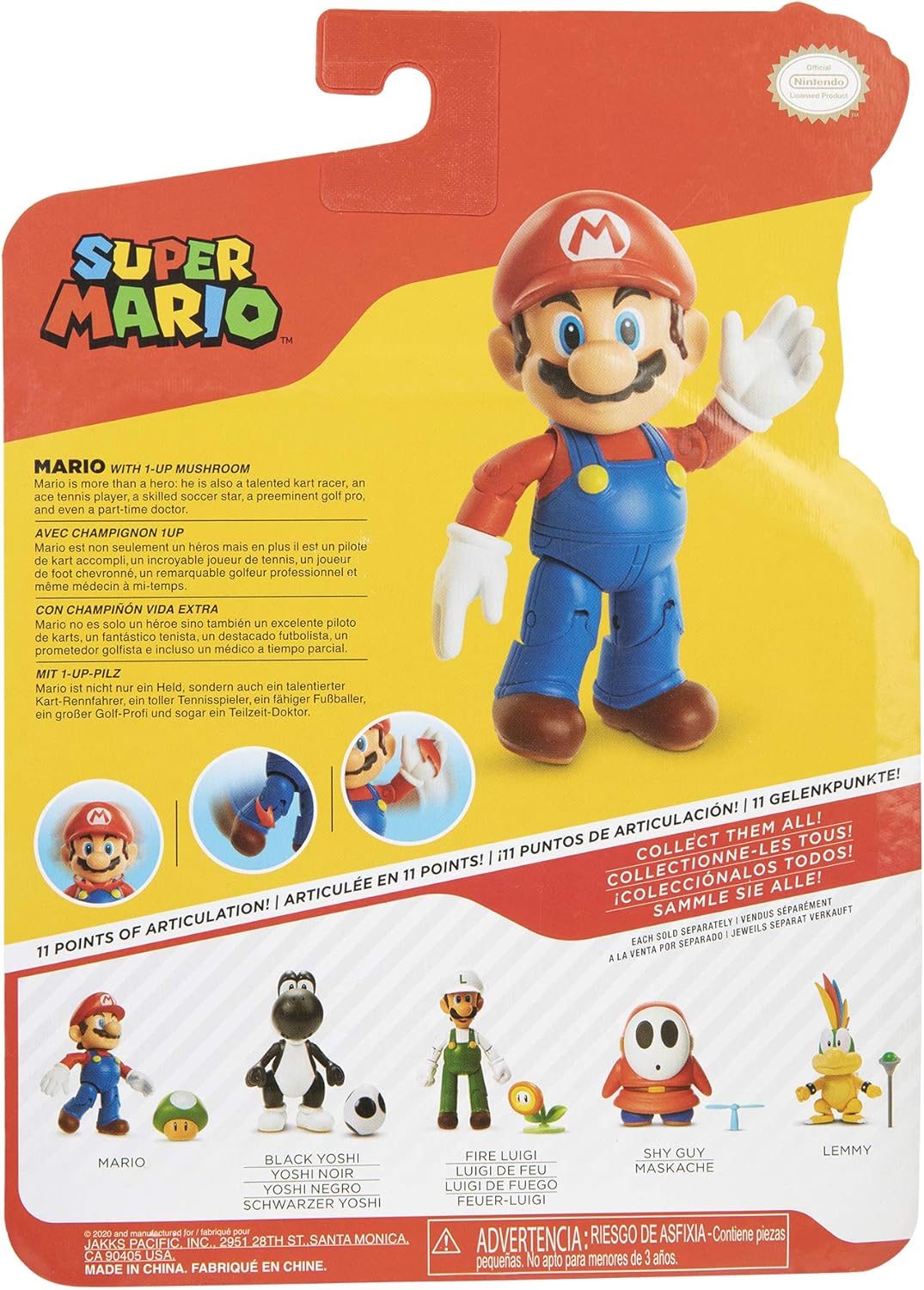 Nintendo JAKKS – 406754 Super Mario – Mario mit 1 up Mushroom – 10cm Spielfigur