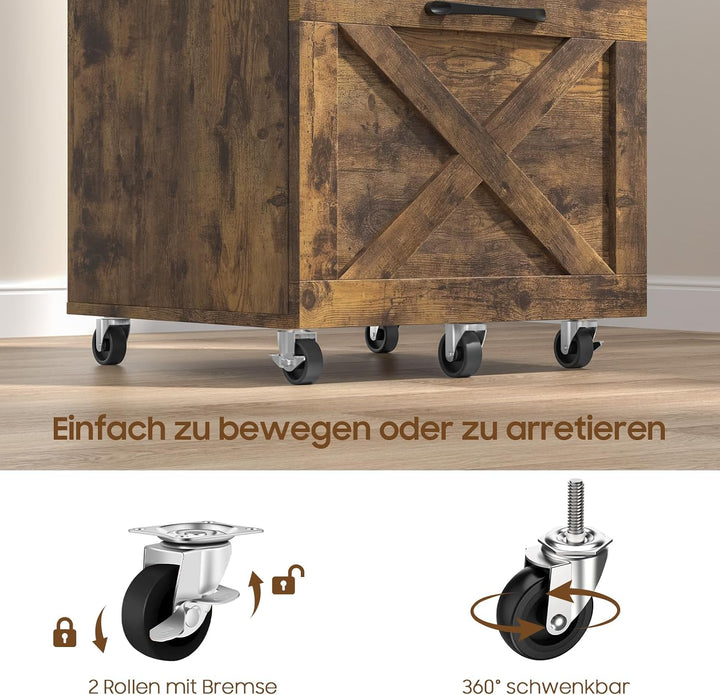 BonVache Rollcontainer, Aktenschrank mit 2 Schubladen und Rollen, Vertikaler Bauernhausstil Schublad