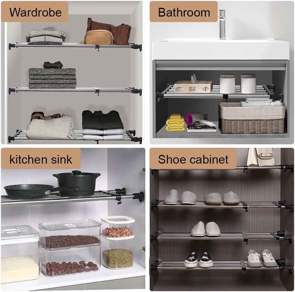 Hershii Erweiterbare Schrankspannregalstange, verstellbares Metallregal, Schrank-Organizer, DIY-Tren