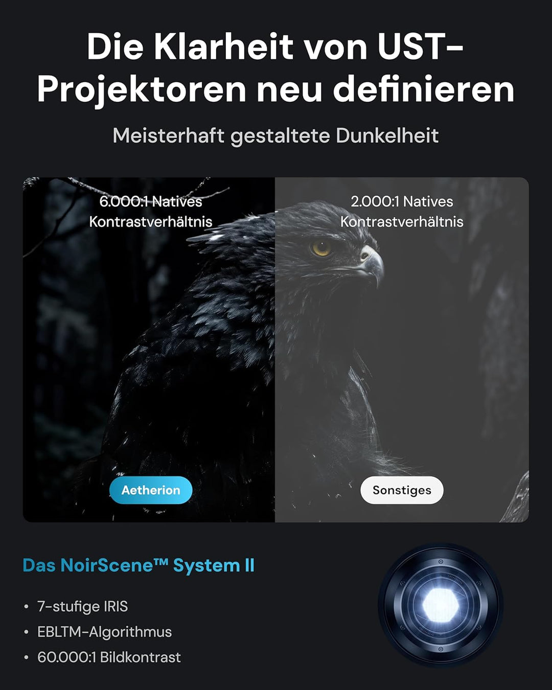 AWOL Aetherion Max Ultrakurzdistanz Beamer 4K RGB, 3300 ISO-Lumen, 6.000:1 Nativkontrast,PixelLock T
