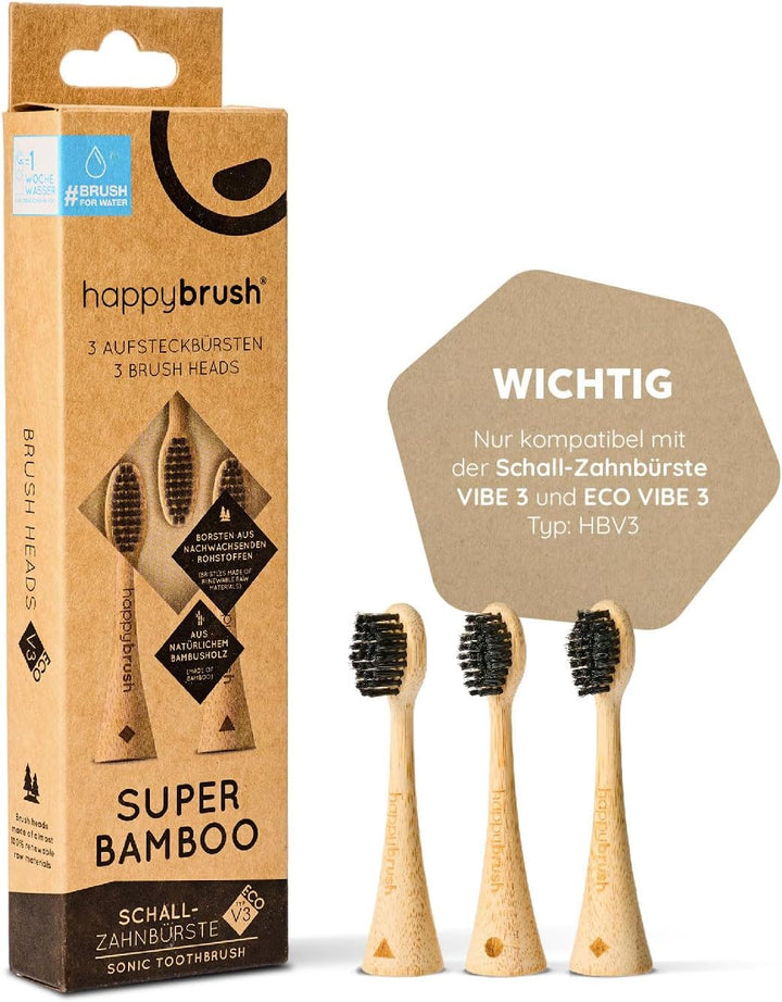 happybrush® Nachhaltige Aufsteckbürsten aus Bambus für elektrische Schall-Zahnbürste Eco VIBE 3 - Se