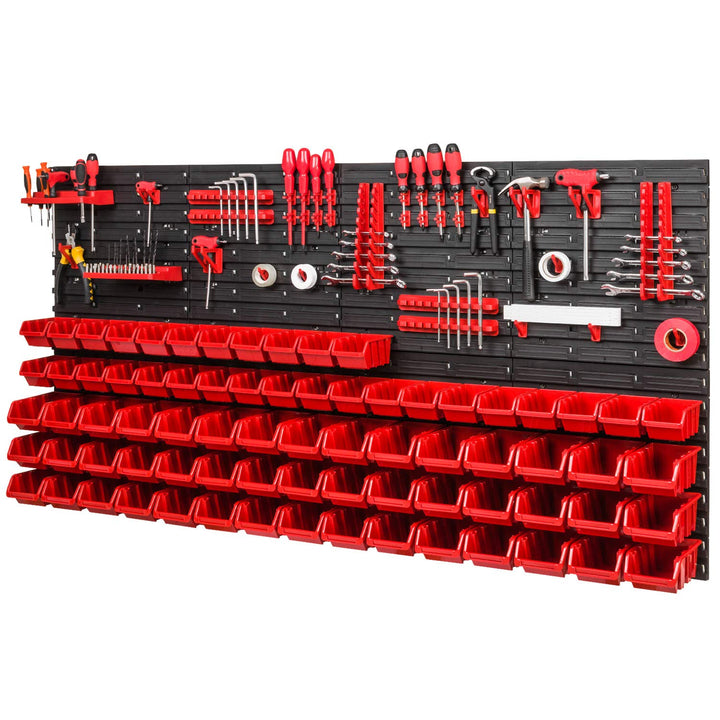 PAFEN Lagersystem - 1544 x 780 mm - Wandregal 75x Rot Stapelboxen und 38 Stück Rot Werkzeughalter |