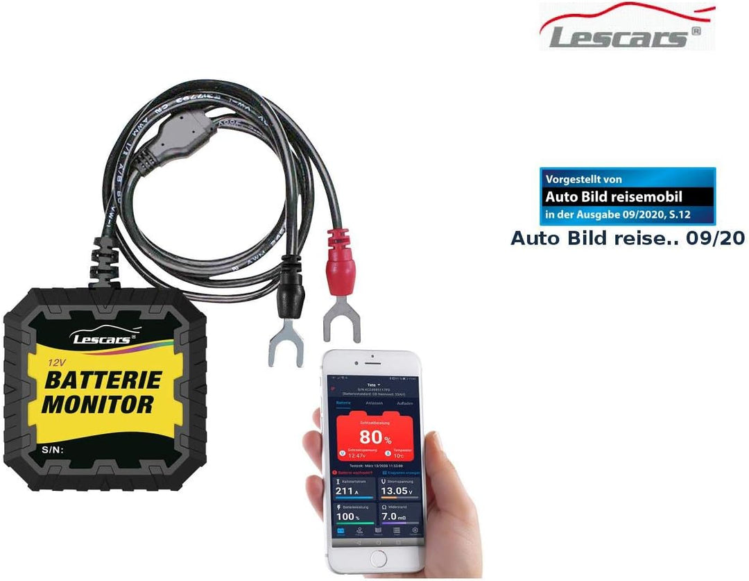 Lescars Batteriewächter 12V: Kfz-Batterietester und -Wächter für 12 Volt, mit Bluetooth & App, IP65