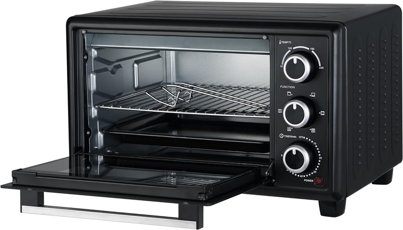 OptimumX 20 L Minibackofen, Klein mini Backofen mit Umluft, 60 Min Timer, Pizza-Ofen, 1380 W, Schwar
