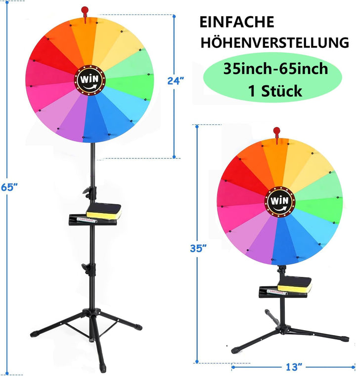 61 cm drehendes Preisrad, 14 Farben, drehbares Kritzelspiel mit löschbarem, verstellbar von 94 cm -