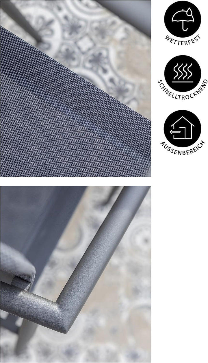 Dehner Gartenstuhl Lille, stapelbar, 85 x 56 x 56.5 cm, Edelstahl/Textilene, anthrazit/grau Modern,