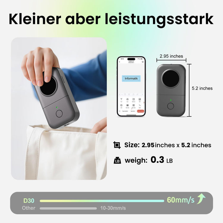 Phomemo D30 Bluetooth Etikettiergerät -Mini Beschriftungsgerät Selbstklebend Etikettendrucker,Ettike