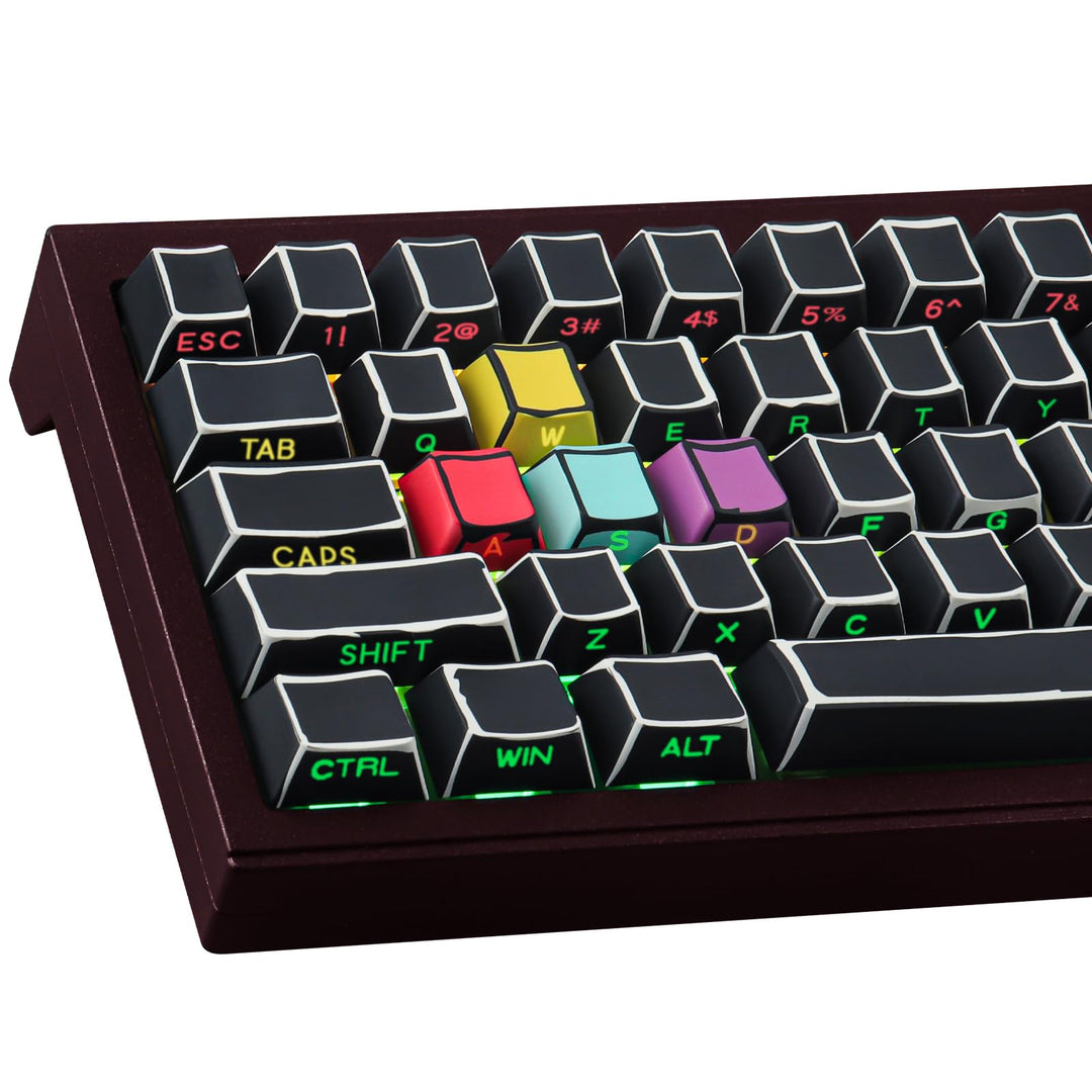 Sunzit PBT Custom Keycaps 128 Tasten Cherry Profil Dye-Sub Sketch Schwarz Tastenkappen Set Durchschi