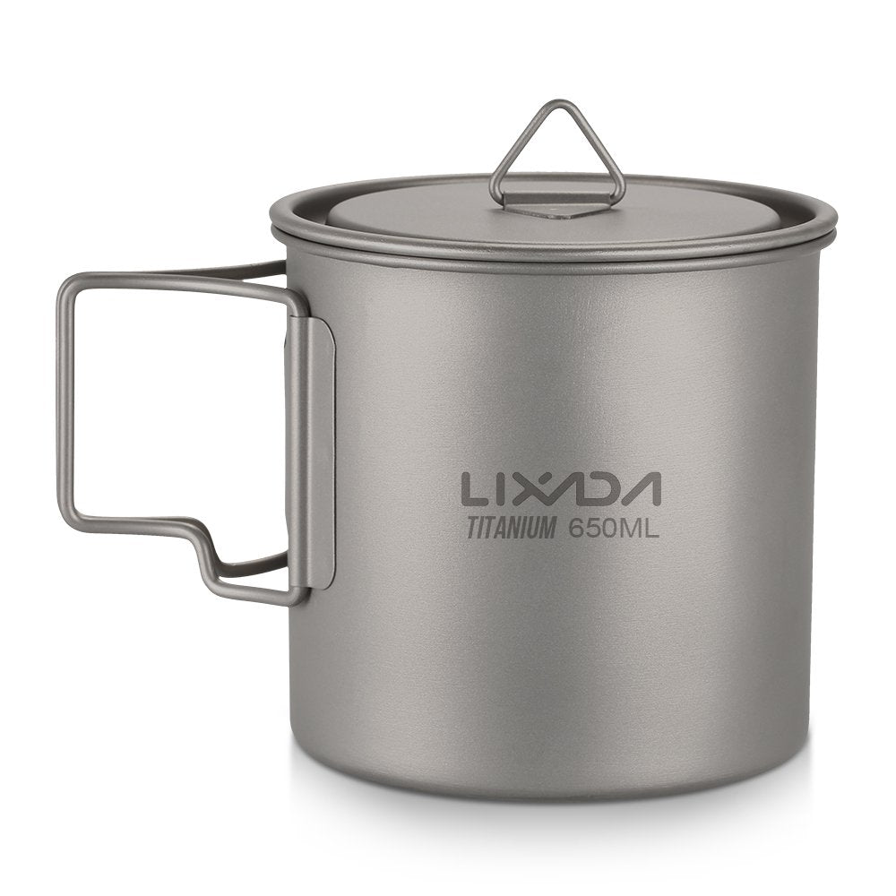 Lixada Titanium Topf Camping Tragbar Titan Wasser Tragbar Becher Tasse Klappgriff(300 ml,350 ml,420m